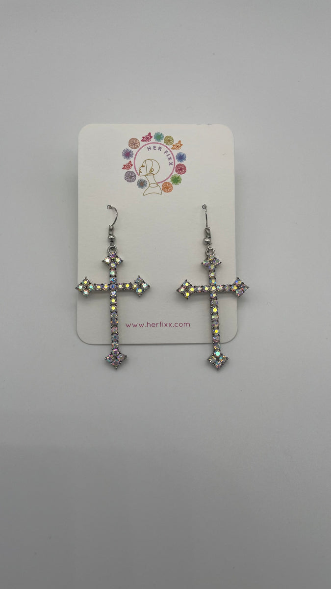 Serenity- Crystal Studded Cross Earrings – Her Fixx Shoppe