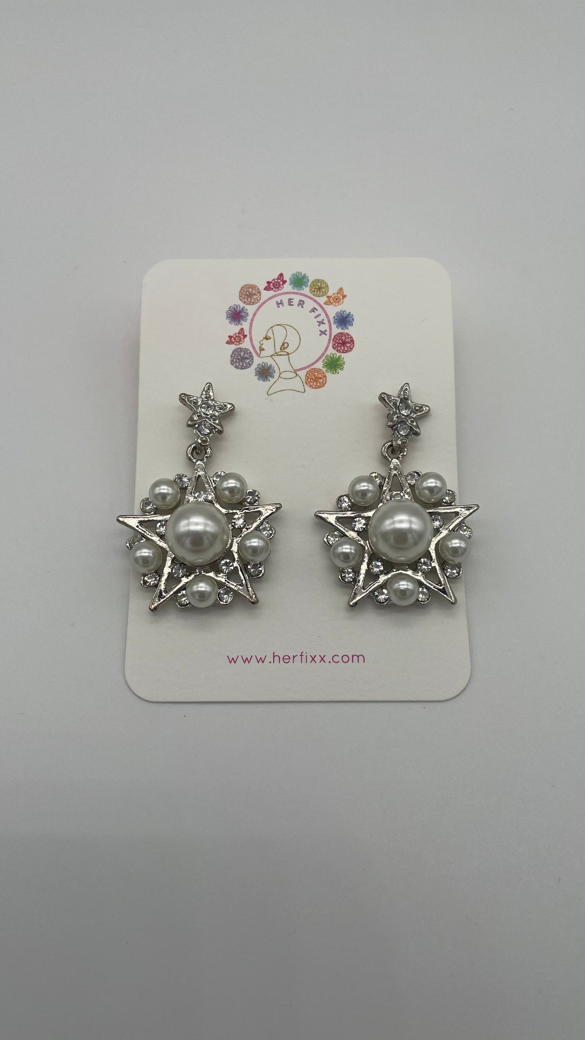 Pearl Silver Star Stud Earring 