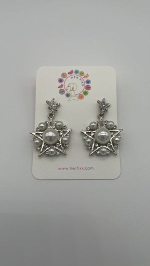 Pearl Silver Star Stud Earring 