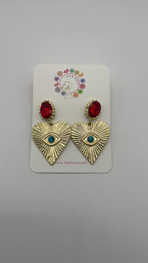 Transcend- Heart shape Post Earrings with Evil Eye for Protection