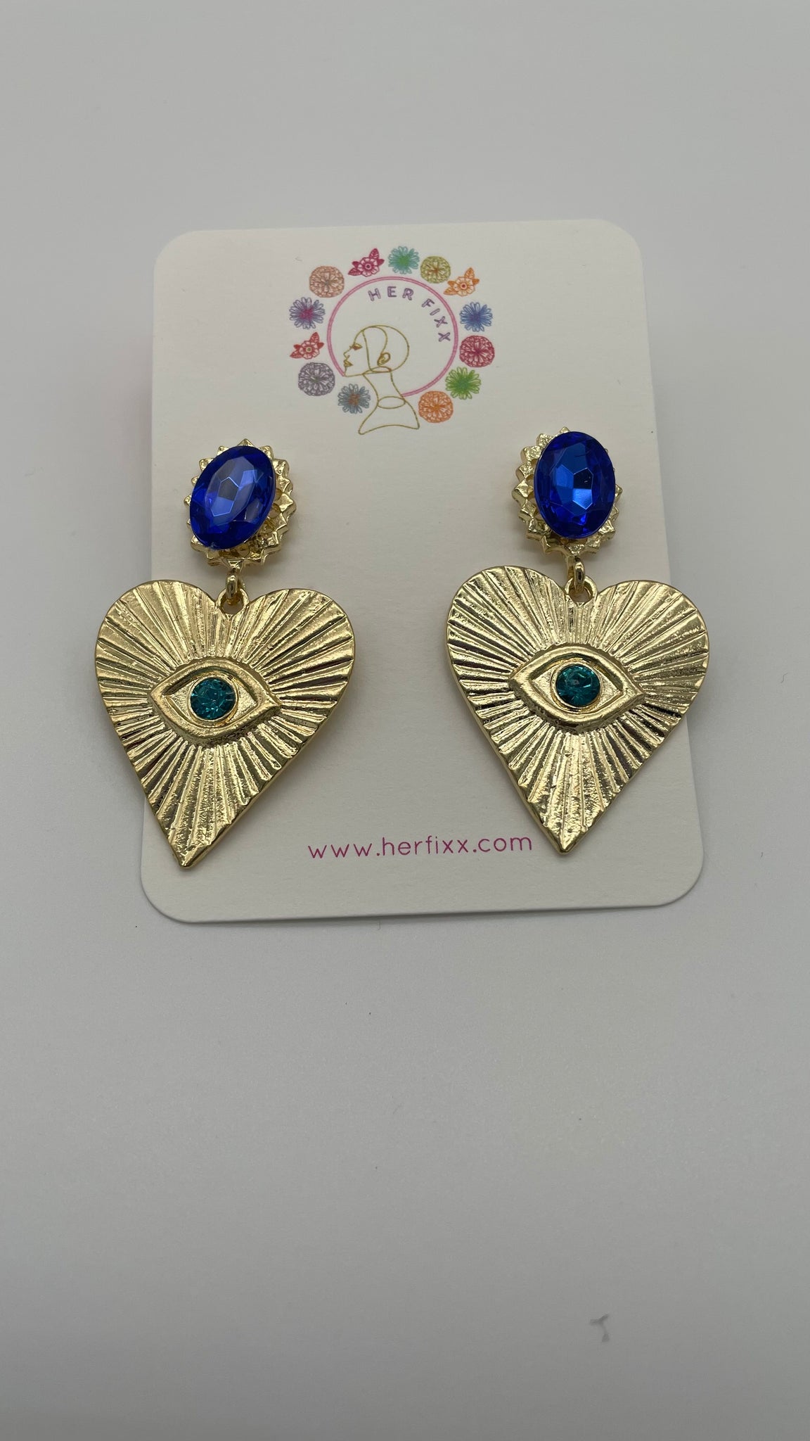 Transcend- Heart shape Post Earrings with Evil Eye for Protection