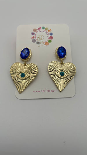 Transcend- Heart shape Post Earrings with Evil Eye for Protection