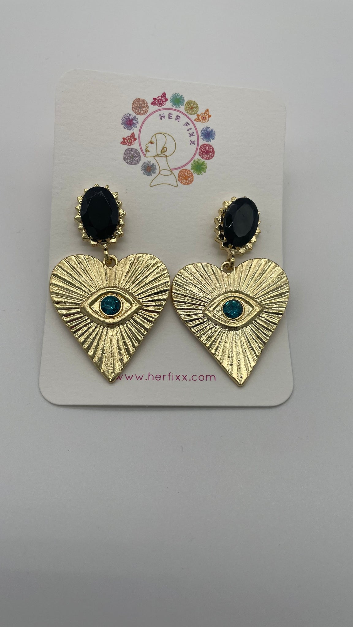 Transcend- Heart shape Post Earrings with Evil Eye for Protection