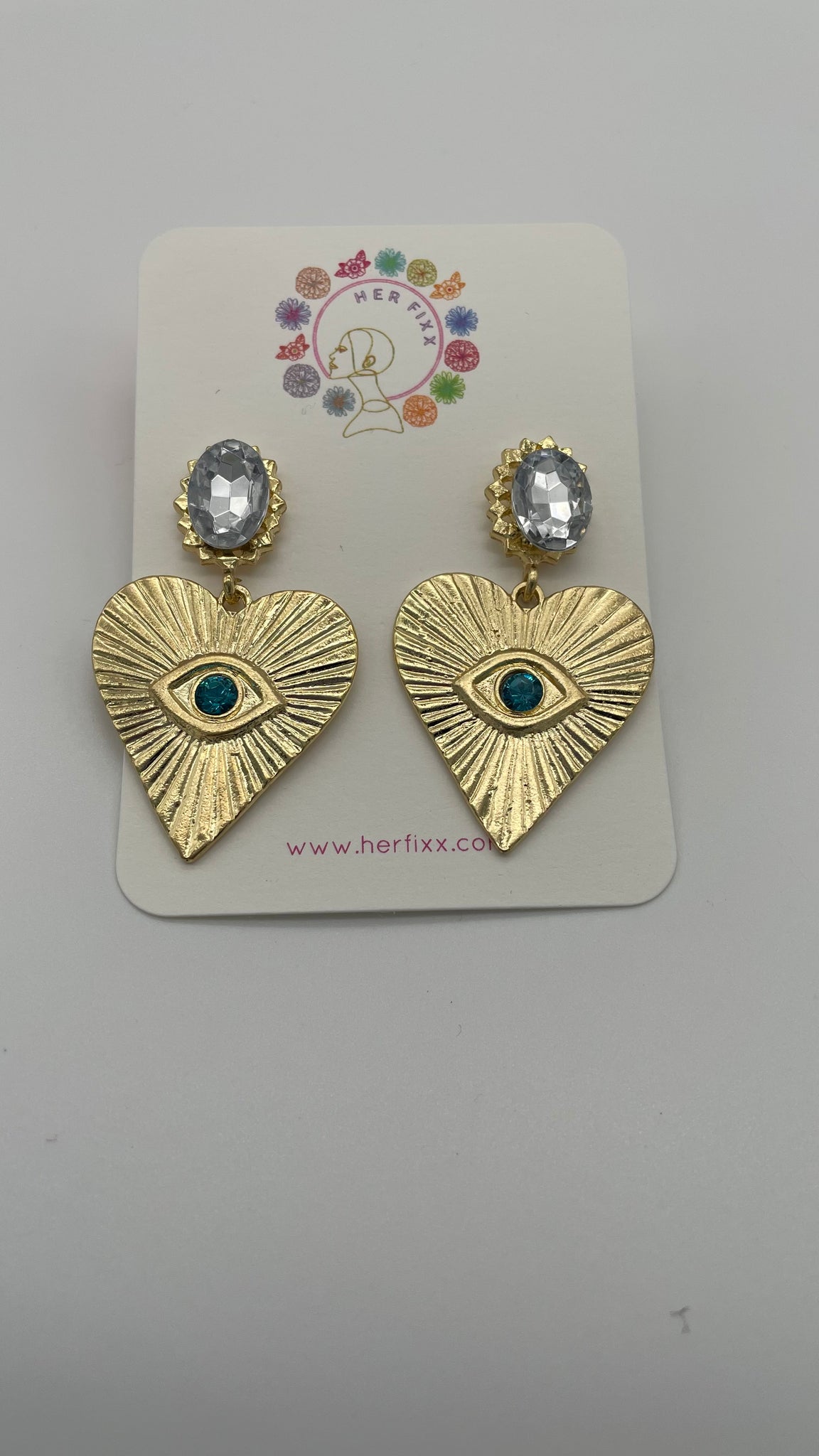 Transcend- Heart shape Post Earrings with Evil Eye for Protection