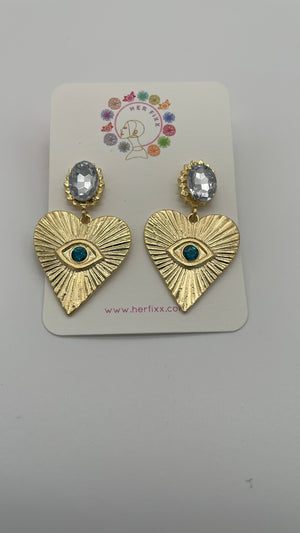 Transcend- Heart shape Post Earrings with Evil Eye for Protection