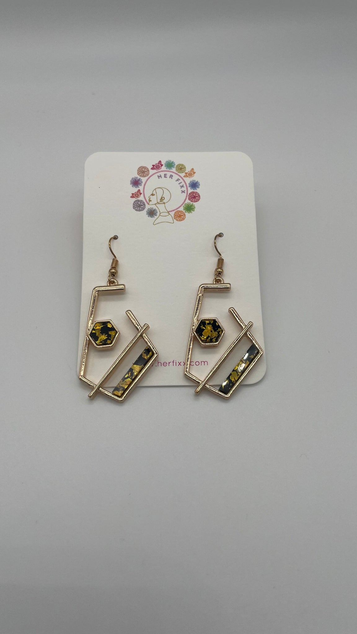 Wild Ting- Geometric Earring with colorful Cracked Stone Accents