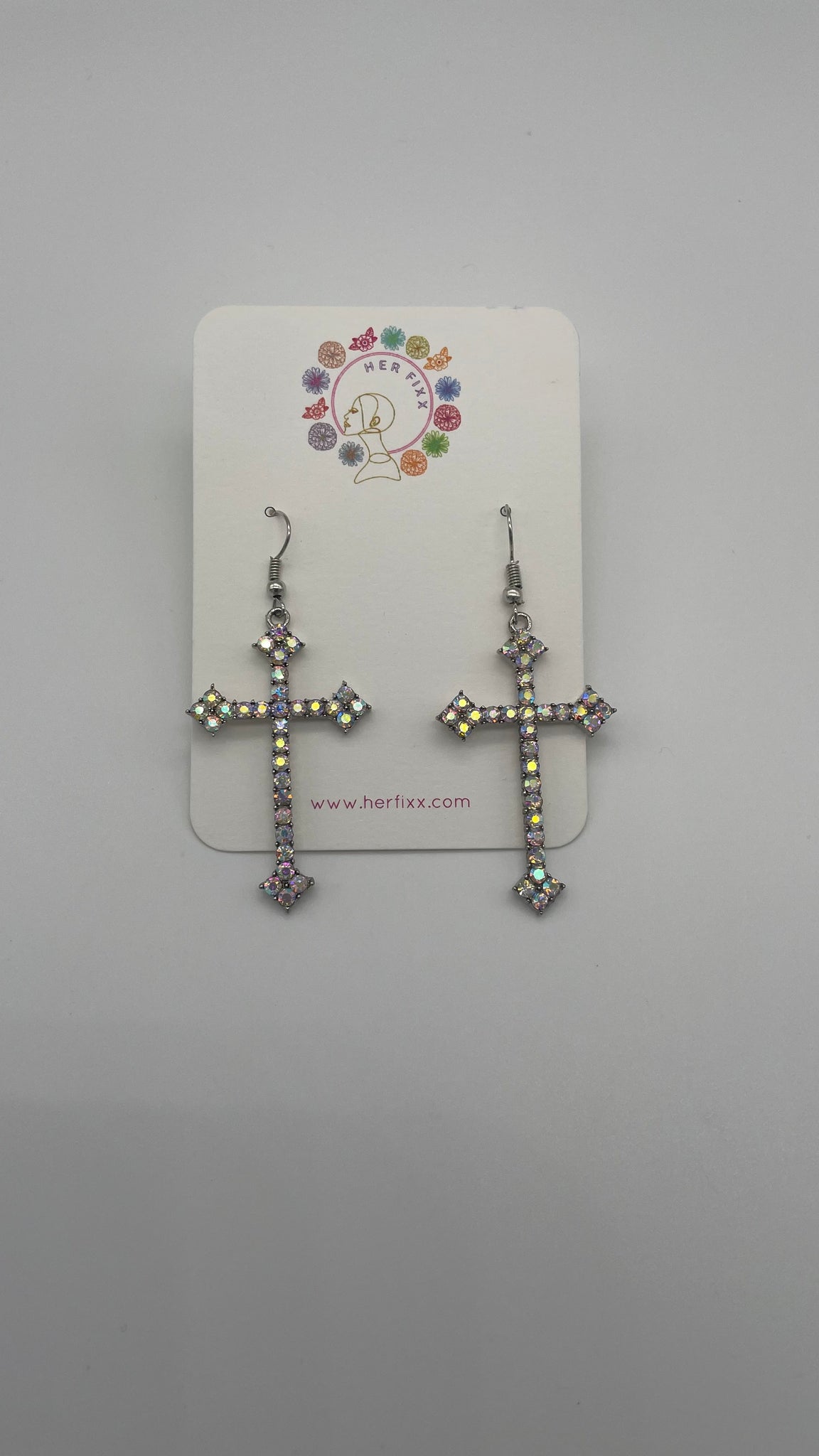 Serenity- Crystal Studded Cross Earrings