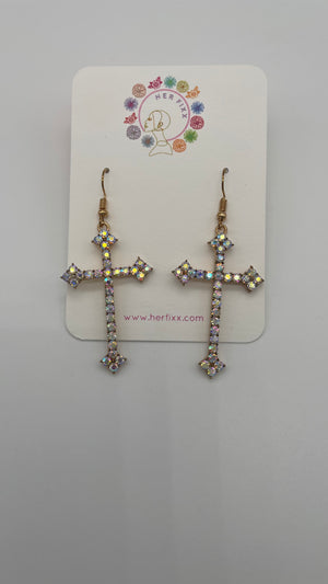 Serenity- Crystal Studded Cross Earrings