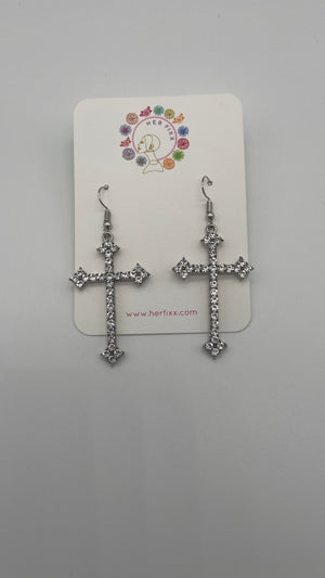 Serenity- Crystal Studded Cross Earrings