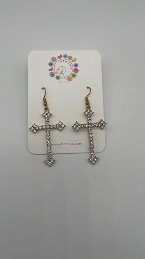 Serenity- Crystal Studded Cross Earrings